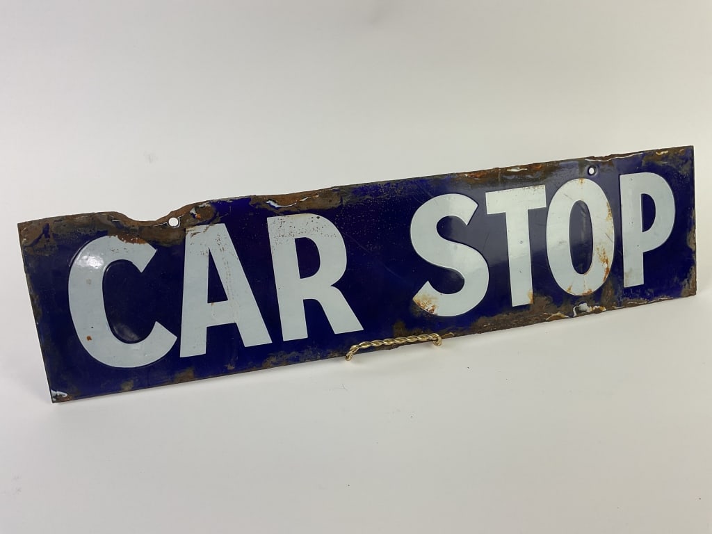 Railroad Enameled Metal Car Stop Sign (1 of 3)