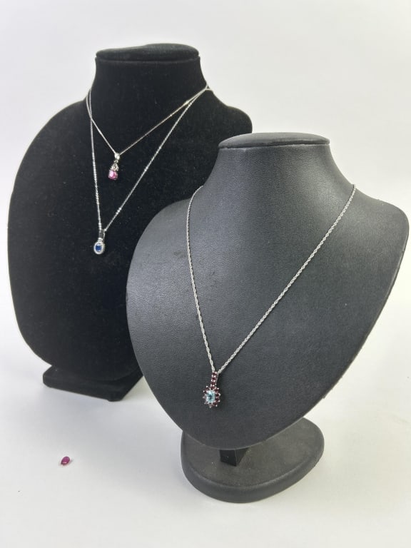 (3) Sterling Silver & Gemstone Necklaces (1 of 12)