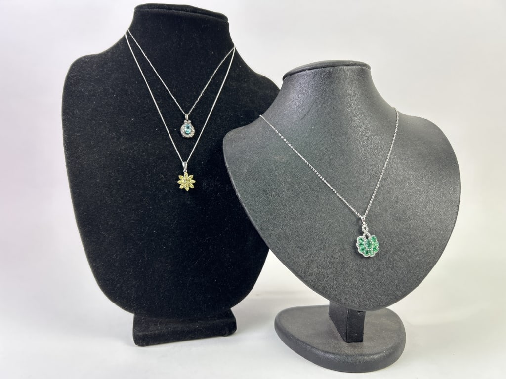 (3) Sterling Silver & Gemstone Necklaces (1 of 14)