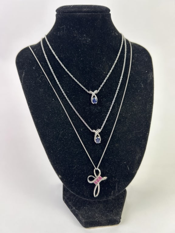 (3) Sterling Silver & Gemstone Necklaces (1 of 13)