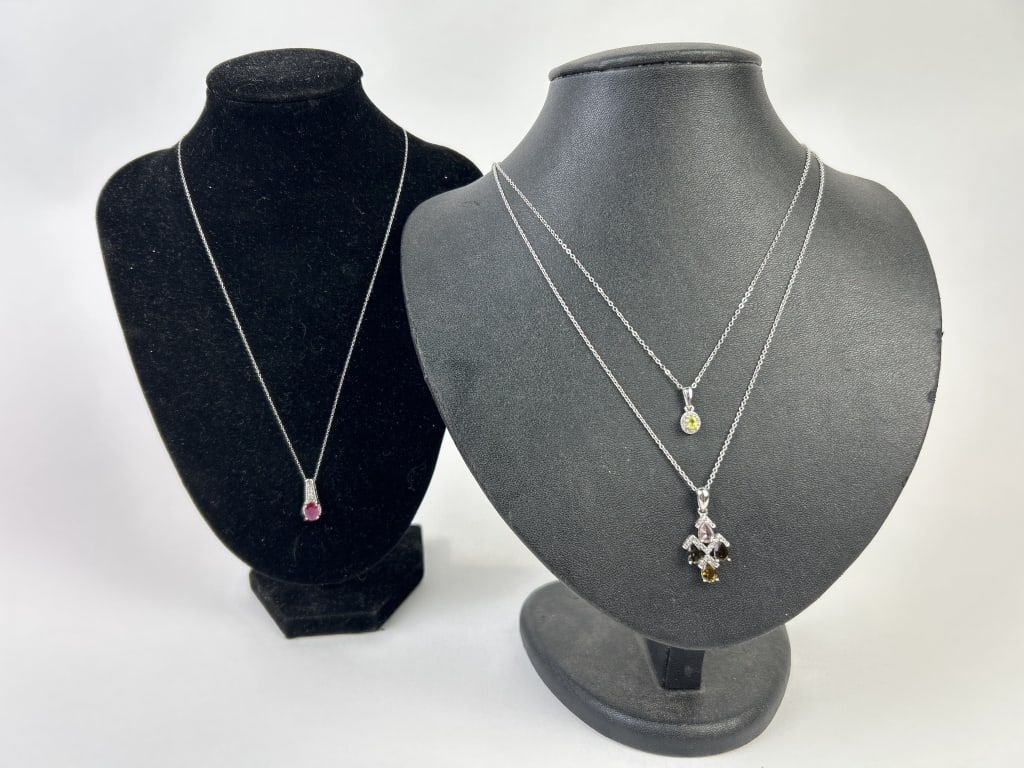 (3) Sterling Silver & Gemstone Necklaces (1 of 17)