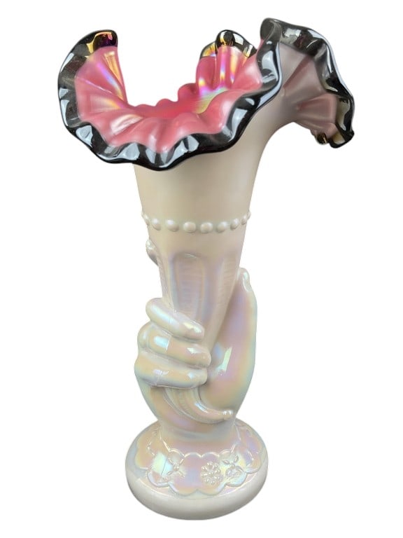 Fenton Black Rose Hand Torch Vase (1 of 7)
