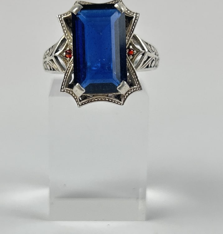 Art Deco Style Sterling Ring Cobalt & Red Stones (1 of 3)
