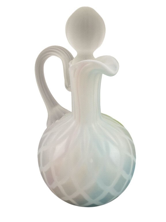 Scarce Mother-of-pearl Diamond Quilted Rainbow Satin Art Glass Cruet. Attributed to Mt. Washington (1 of 7)