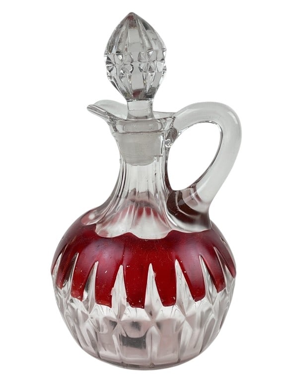 Greensburg/ McKee EAPG Ruby Flash Glass Cruet Sunk Honeycomb c. 1894/ 1901 (1 of 8)