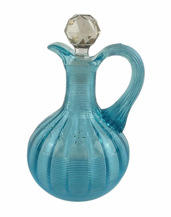 Blue Opalescent Fluted Scrolls Cruet AKA Klondyke Northwood Circa 1898-1905 (1 of 8)