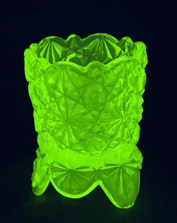Vaseline Uranium Glass Daisy and Button Toothpick Holder (1 of 4)
