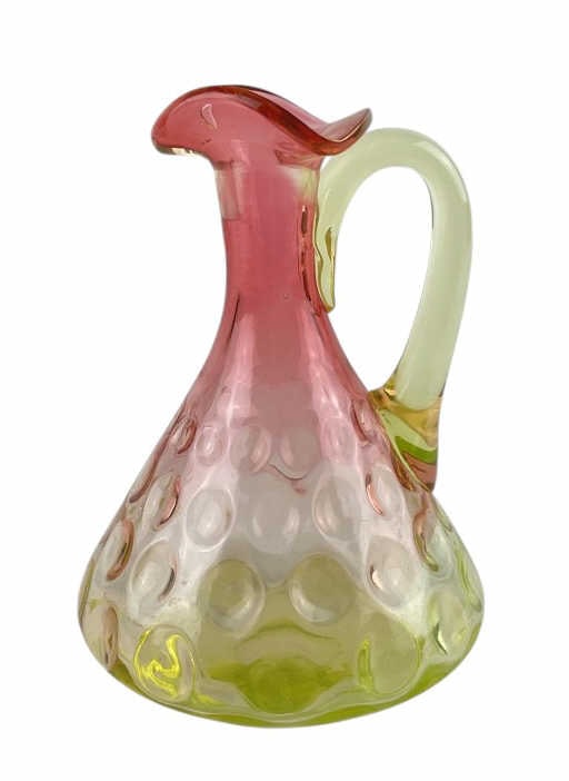 Hobbs, Brockunier & Co. Rubina Verde Thumbprint Cruet Circa 1880s-90s: Measures approximately 6.5 inches tall including stopper.