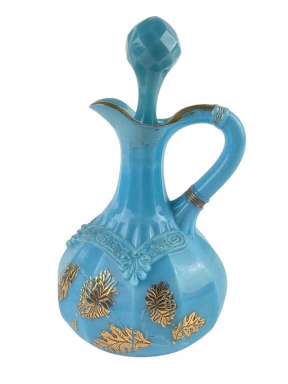Northwood Blue Custard Chrysanthemum Sprig Cruet Circa 1898-1903 (1 of 8)