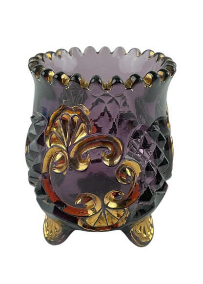 Riverside Glass Co. EAPG Amethyst Croesus Toothpick Holder Circa 1897-1902: Measures approximately 2.5 inches.