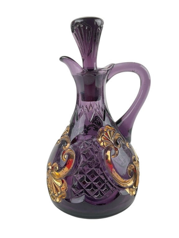 Riverside Glass Co. EAPG Amethyst Croesus Cruet Circa 1897-1902: Measures approximately 7 inches including stopper.