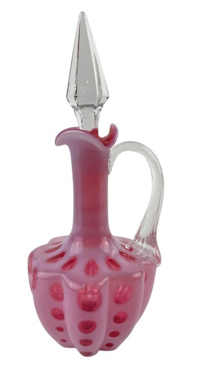 Fenton Cranberry Windows Crruet: Approximately 8 inches including stopper.