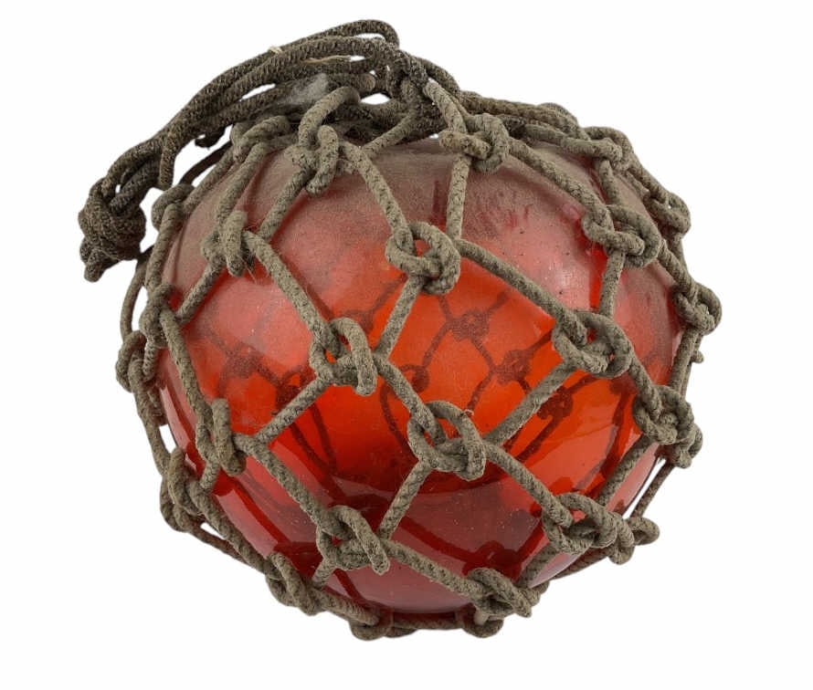 Red Glass Fishing Float with Rope Netting (1 of 7)