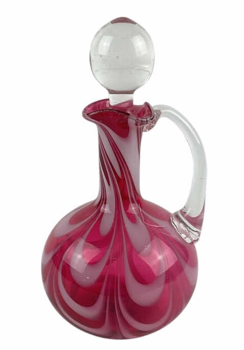 Victorian Cranberry Nailsea Glass Cruet 19th Century: Measures approximately 7 inches including stopper.