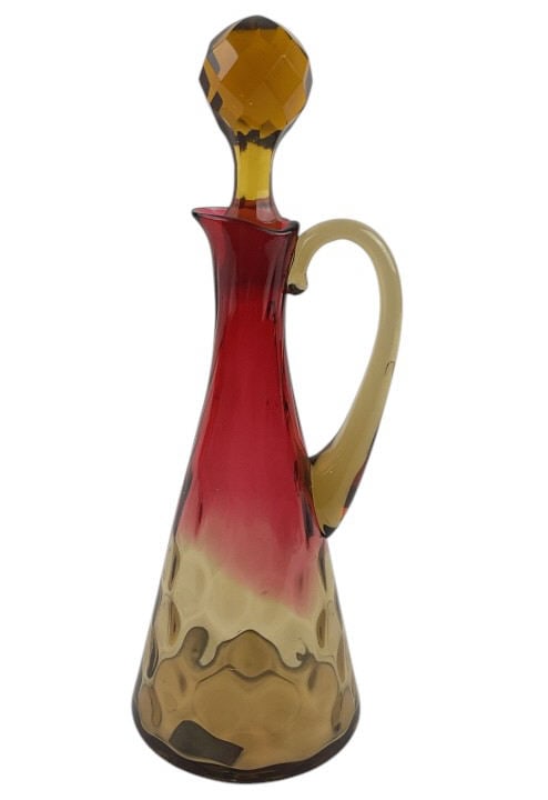 Victorian Amberina Glass Thumbprint Cruet 19th Century: Measures approximately 8 inches including stopper.