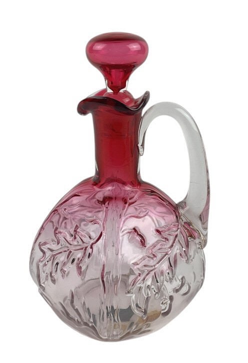 Rubina Royal Oak Cruet Northwood Circa 1889: Measures approximately 6 inches including stopper.