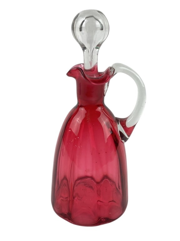 Victorian Panel Optic Cranberry Glass Cruet, 19th Century (1 of 8)