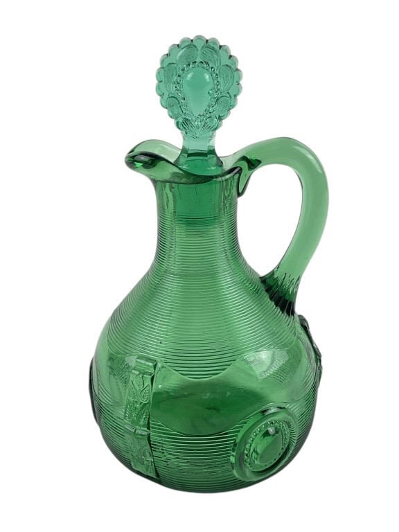 Indiana Tumbler & Goblet Co. Greentown Dewey Emerald Green Glass Cruet Circa 1900 (1 of 8)