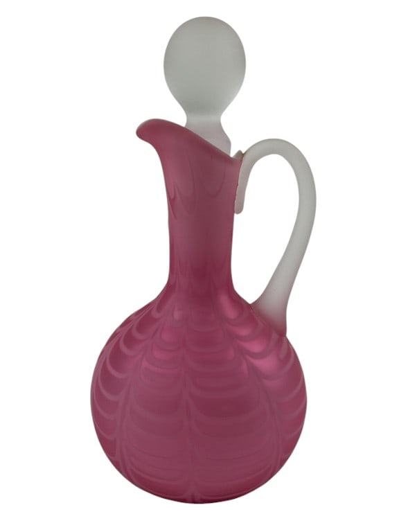 Murano Mop Satin Glass Creut, Drape Optic, Mid-20th Century: Cruet measures approximately 7.5 including topper