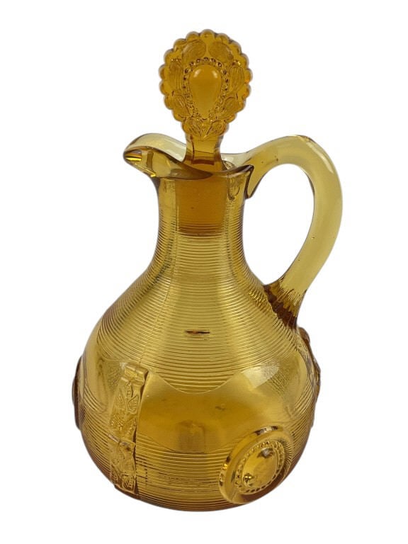 Indiana Tumbler & Goblet Co. Greentown Amber Glass Dewey Cruet Circa 1900 (1 of 3)