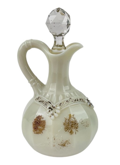 Northwood Custard Glass Uranium Chrysanthemum Sprig Cruet Circa 1898-1903 with Replacement Stopper (1 of 4)