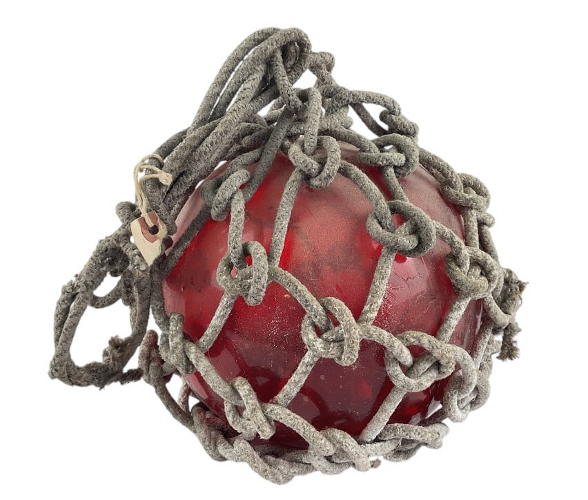 Red Glass Fishing Float with Rope Netting (1 of 6)