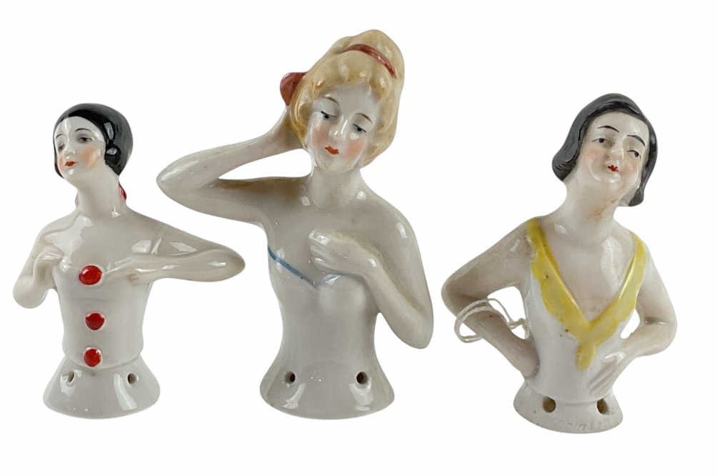 German Porcelain Half Doll Pin Cushion Holders (1 of 5)