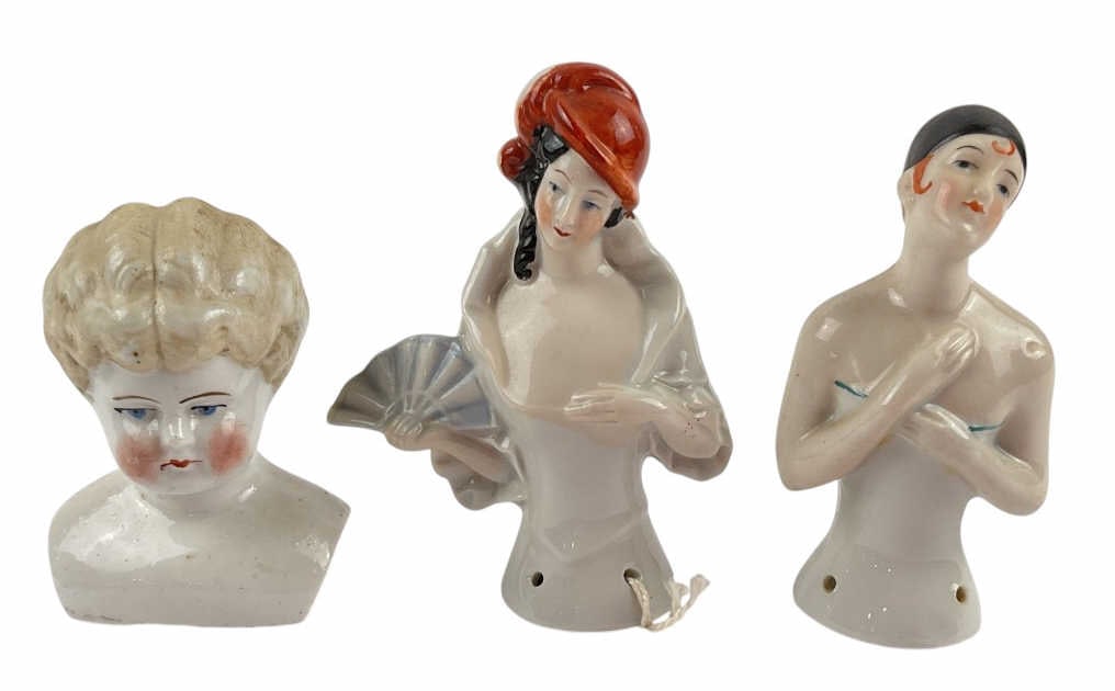 German Porcelain Half Doll Pin Cushion Holders and Head (1 of 4)