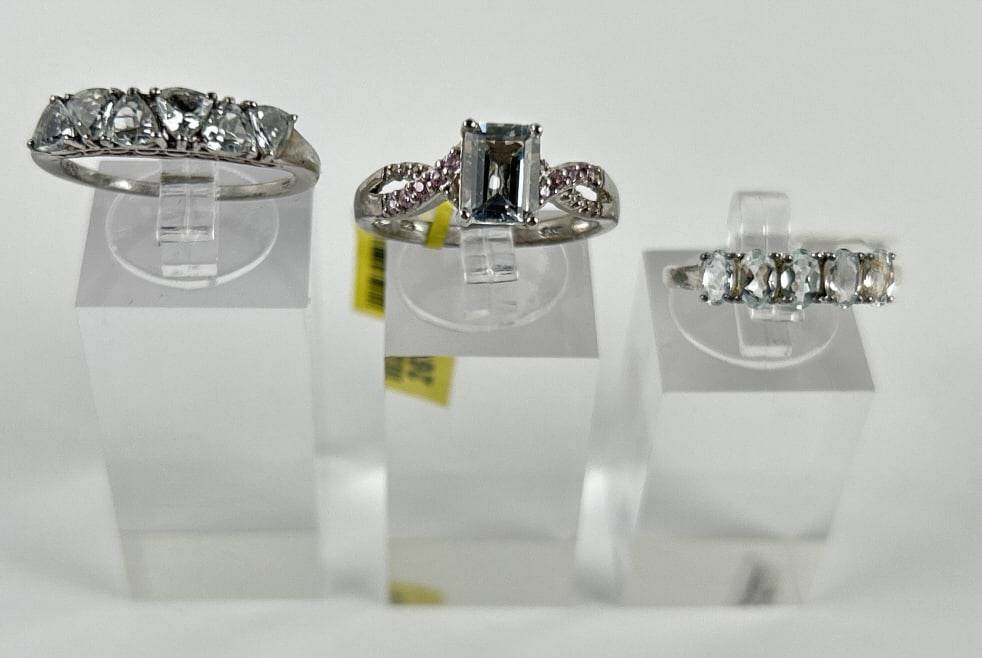 (3) 925 Sterling Silver Rings, two made in India, featuring Clear Gemstones with Decorative Accents. (1 of 5)