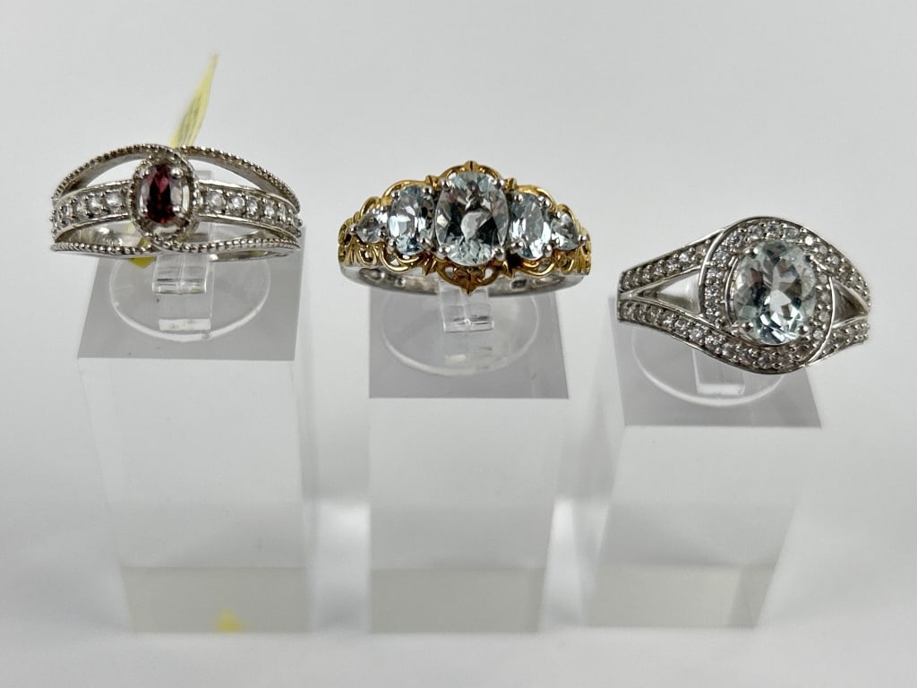 (3) 925 Sterling Silver Rings, one made in India, featuring Clear and Pink Gemstones with Decorative (1 of 5)