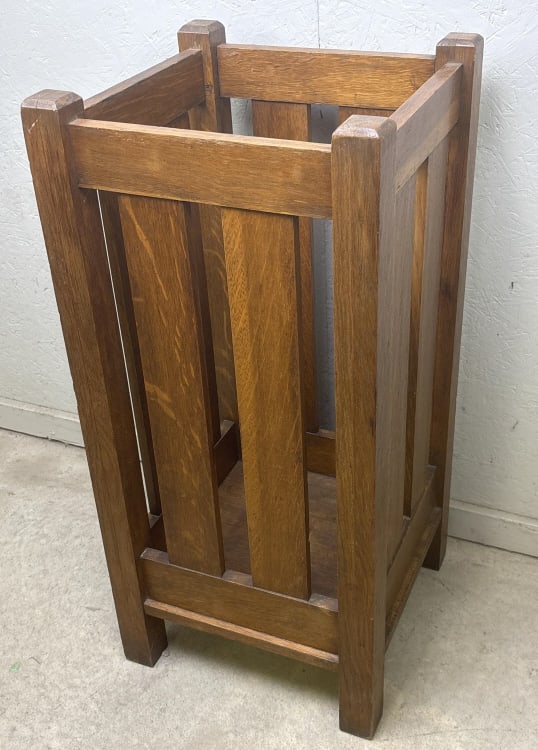 Arts & Crafts Mission Oak Umbrella Stand: Arts & Crafts Mission Oak Umbrella Stand. 31.5 inches tall x 14.5 inches square.