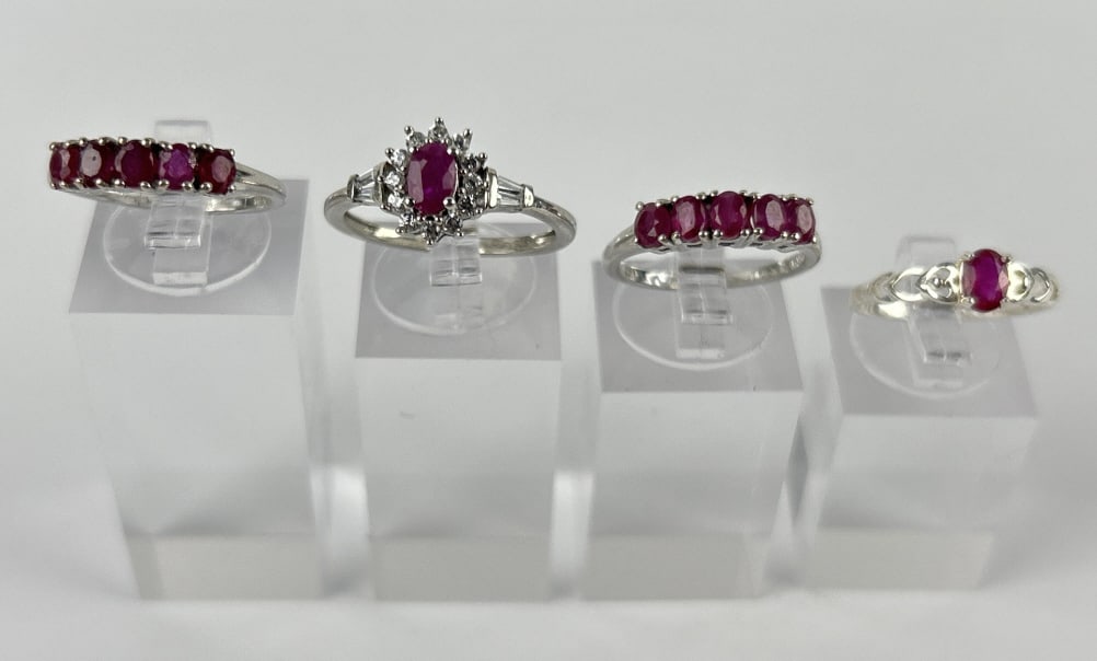 (4) 925 Sterling Silver Rings featuring Pink Gemstones. Total Weight: 8.54 grams including (1 of 6)