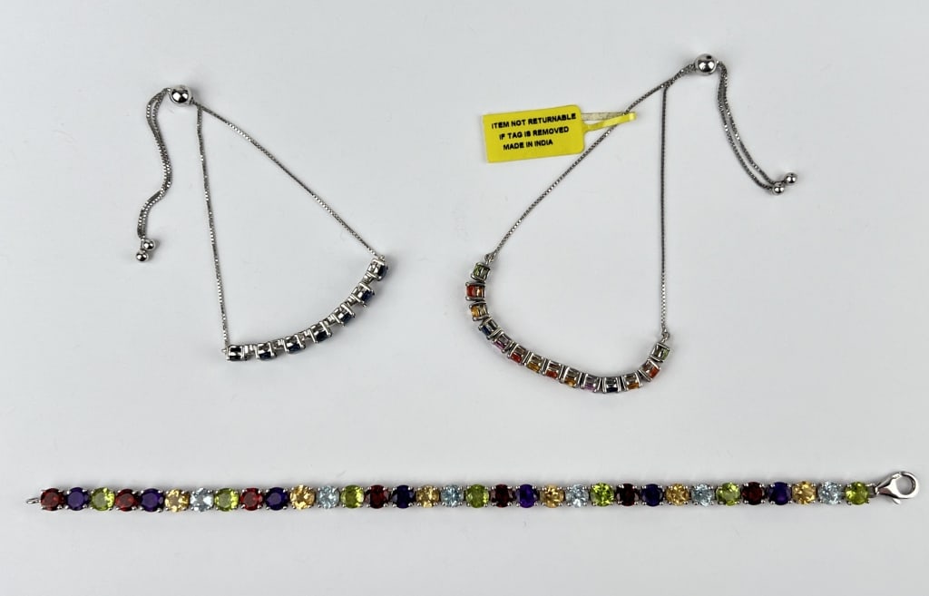 (3) 925 Sterling Silver Bracelets featuring Muticolored Gemstones. Total Weight: 19.41 grams (1 of 2)