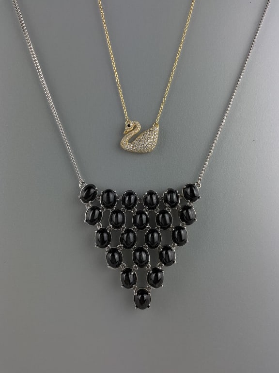 (2) 925 Sterling Silver Necklaces with Non-sterling Clasps and Sterling Pendants with Gemstones. (1 of 1)