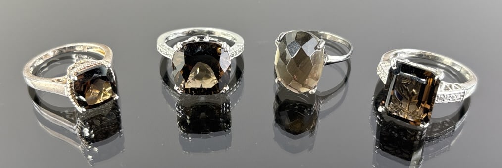 (4) 925 Sterling Silver Rings featuring Brown Gemstones. Total Weight: 20.61 grams. (1 of 1)