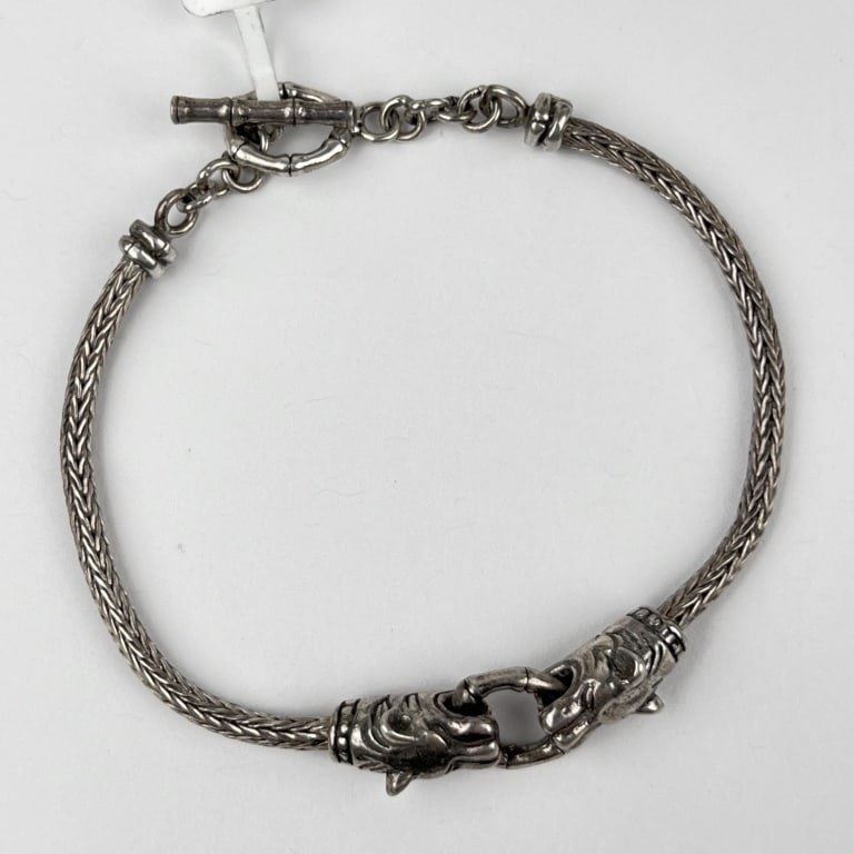 925 Sterling Silver Bracelet with Tiger Heads. Total Weight: 14.78 grams (1 of 2)