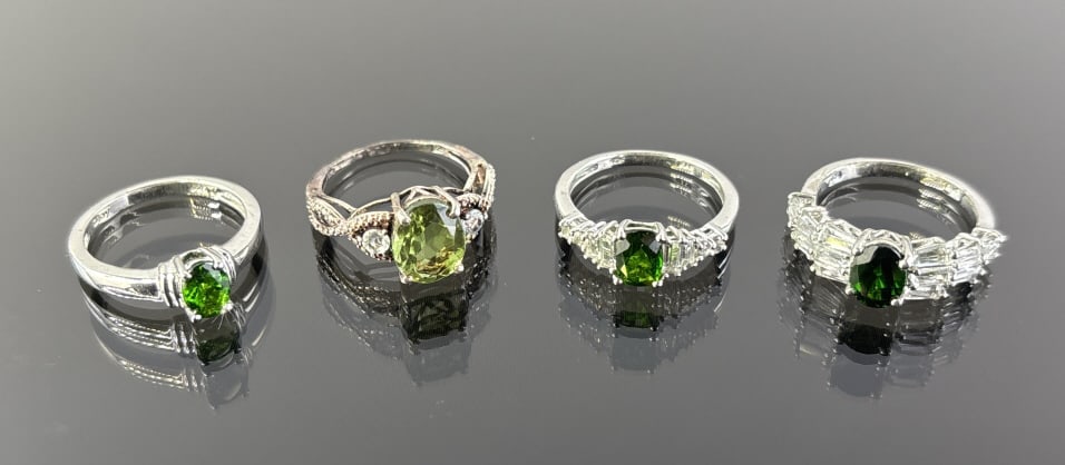 (4) 925 Sterling Silver Rings featuring Green Gemstones. Total Weight: 10.63 grams (1 of 1)