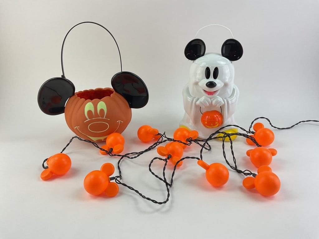 Mickey Mouse Ghost Popcorn Bucket, Disney Mickey Mouse Pumpkin Halloween Trick or Treat Basket, and (1 of 2)