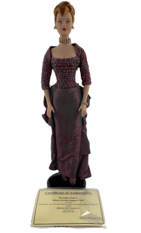 2004 Black Orchid Brenda Tyler Body with Brenda Star Face Doll: 2004 Black Orchid Brenda Tonner/Effanbee Brenda Star 2004 Convention Event at the Black Orchid Tyler Body with Brenda Starr Face, NO Box, COA. h 19" x w 6" x d 2"