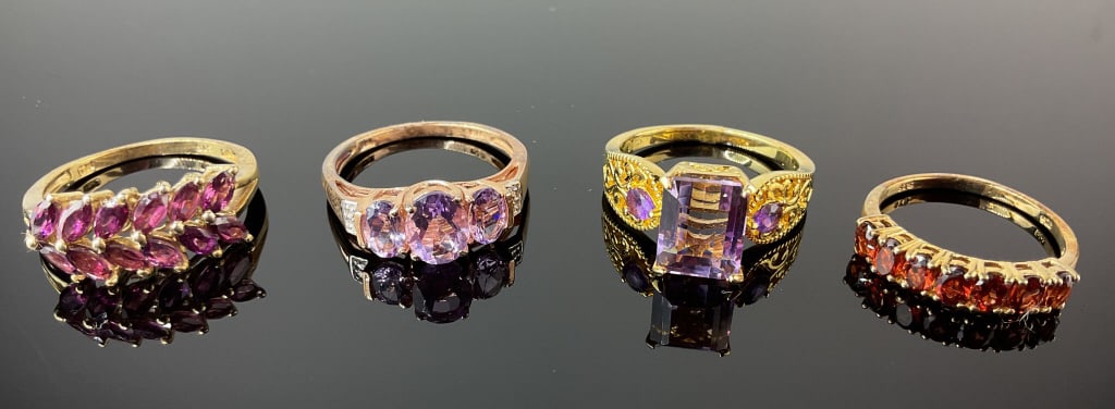 (4) 925 Sterling Silver Rings featuring Different Colored Gemstones. Total Weight: 12.23 grams (1 of 1)