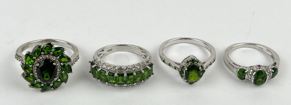 (4) 925 Sterling Silver Rings with Green Gemstones. Total Weight: 18.62 grams (1 of 1)