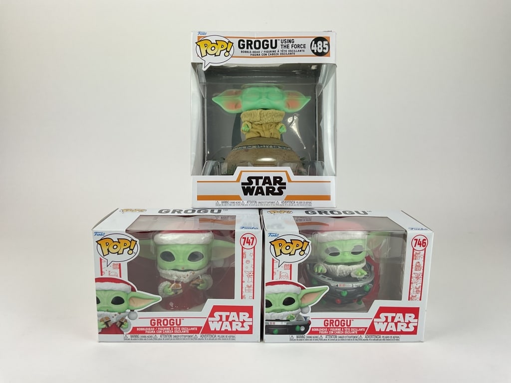 Funko Pop Bobbleheads: 746 Grogu, 485 Grogu Using The Force, and 747 Grogu (1 of 1)