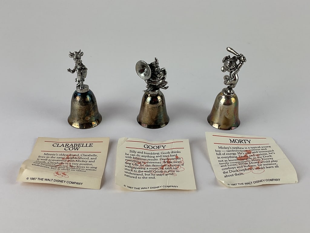 3 Disney Bells: Goofy, Morty, Clarabelle Cow: Includes 3 bells from the New England Collectors Society. Bells are silver plated