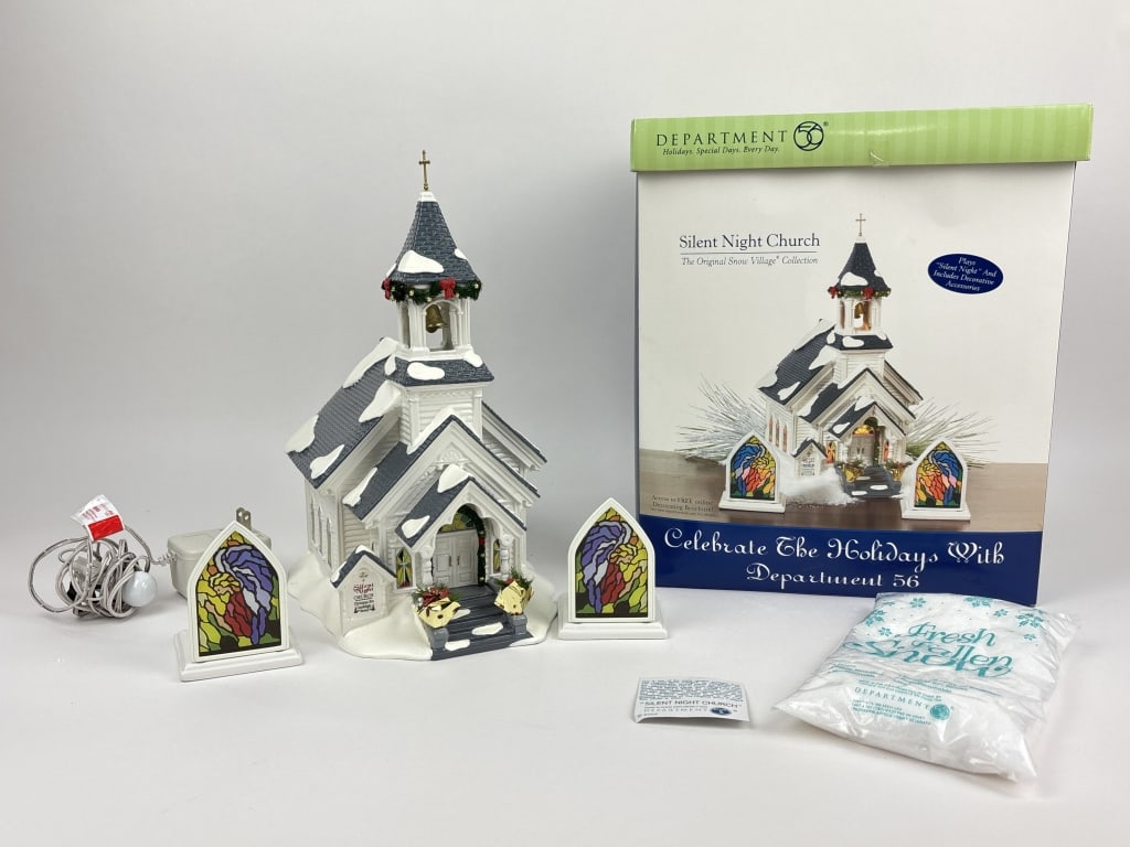 Department 56 Snow Village Silent Night Church: Department 56 The Original Snow Village 2005 Silent Night Church, missing Pine boughs