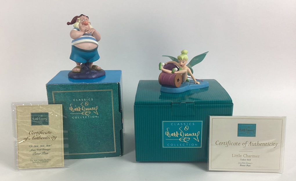 "Oh dear, dear, dear" Mr. Smee and Tinker Bell Figurines: Walt Disney Classics Collection "Oh dear, dear, dear." figurine featuring Mr. Smee from Peter Pan and Walt Disney Classics Collection figurine featuring Tinkerbell from Peter Pan. In original boxes