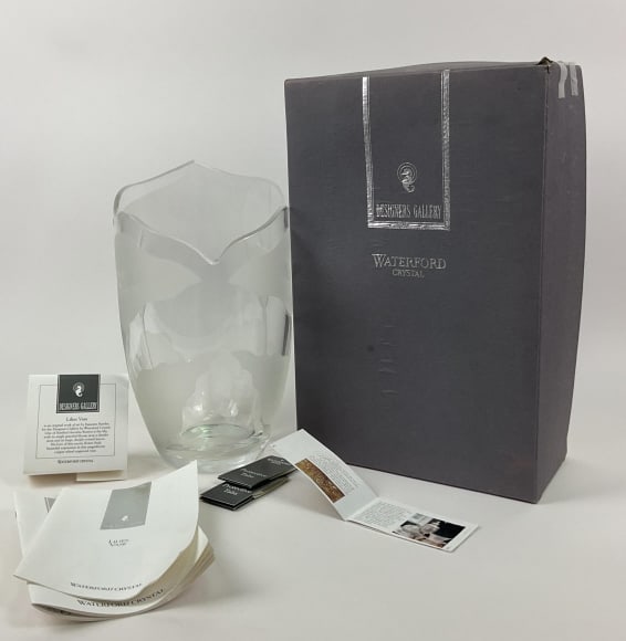 Waterford Crystal Lilies Vase w/ original box: Waterford Crystal Lilies Vase w/ OB. Approx. 13" tall.