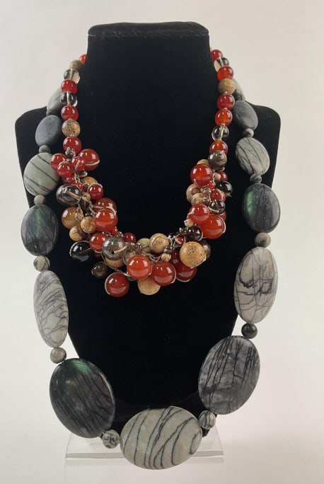 (2) Nate & Etan Stone Necklaces with Sterling Closures: (2) Nate & Etan Stone Necklaces with Sterling Closures, 26" and 21"