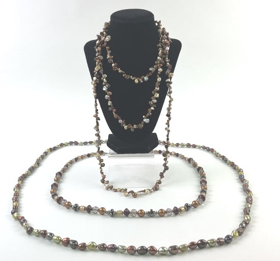 (3) Necklaces Pearl and Faux Pearl: (3) Necklaces Pearl and Faux Pearl 35", 34 1/2" and 27"