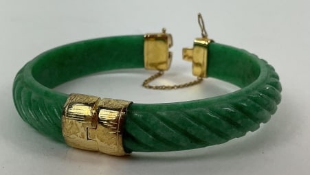 Chinese Jade and Sterling Bangle Bracelet (1 of 3)