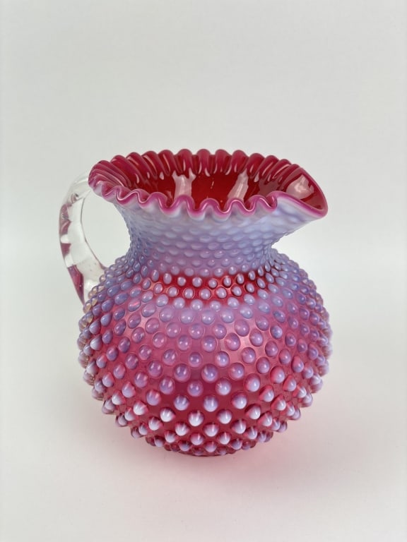 Cranberry Hobnail Ruffled Pitcher (1 of 4)